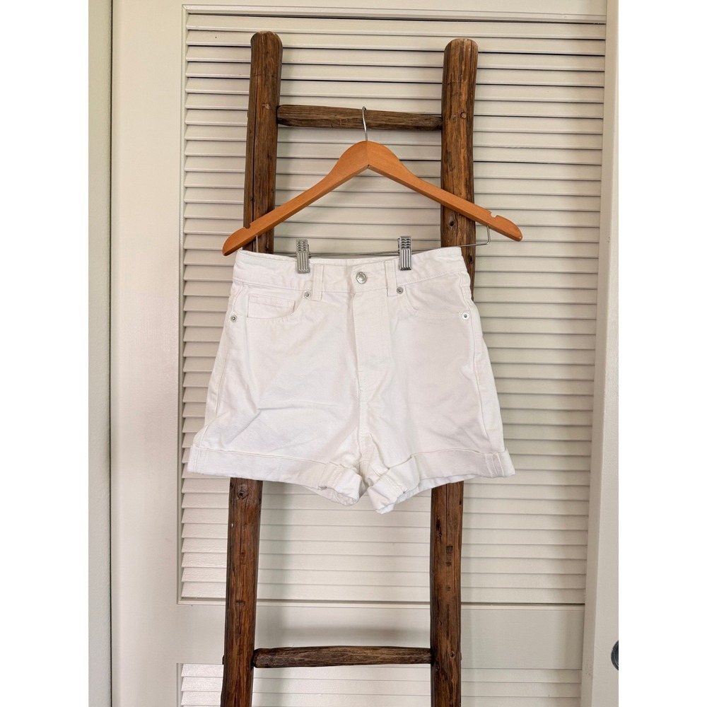 Mango MNG Denim Mom Shorts Size 2 White